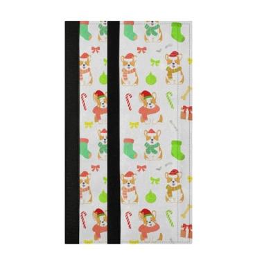 Imagem de Burbuja Dogs in Christmas Hats Conjunto de 2 capas de maçaneta de porta de geladeira, lavável, forno, micro-ondas, antiderrapante, 35,5 x 14 cm