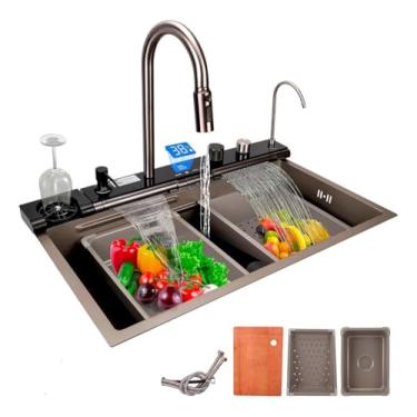 Imagem de Cuba Kit Cascata Torneira Gourmet Inteligente Inox Multifuncional Pia Cozinha Smart Completa Premium Monocomando