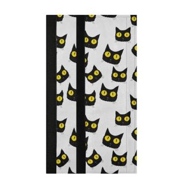 Imagem de Burbuja Conjunto de 2 capas de maçaneta de porta de geladeira com cara de gato preto, lavável, forno, micro-ondas, antiderrapante, 35,5 x 14 cm