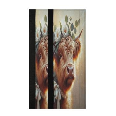 Imagem de Burbuja Conjunto de 2 capas de maçanetas de porta de geladeira coroa de flores brancas vacas, protetor de maçaneta de micro-ondas, antiderrapante, 35,5 x 14 cm