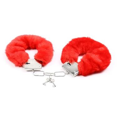 Imagem de JWZMB Pulseira de algemas de pelúcia para mulheres e homens, pulseira fofa de pelúcia de aço inoxidável, acessório para cosplay para jogos de RPG, salas de fuga e lembrancinhas de festa, Medium