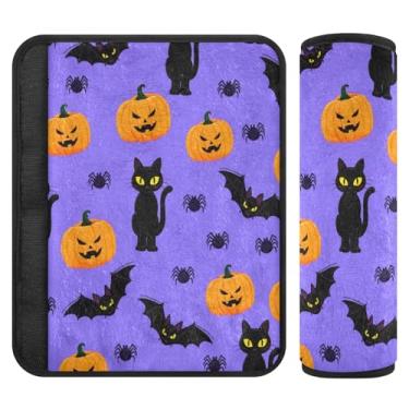 Imagem de Burbuja Capa para cinto de segurança de carro Cats Bats Pumpkins Almofadas macias confortáveis para cinto de segurança de carro para alça de ombro de assento, 1 par médio