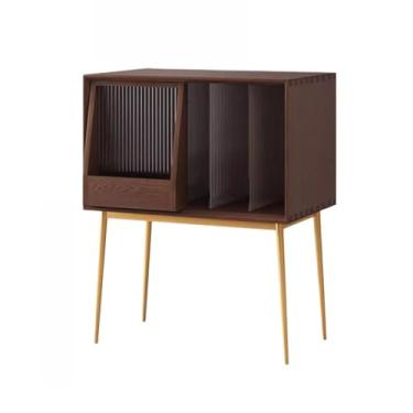 Imagem de Suporte para armazenamento de CDs Sofá aparador com armário para discos de vinil, estilo luxuoso e leve, pés metal porta correr