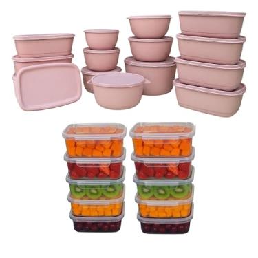 Imagem de Kit 25 Potes Plástico Herméticos conjunto com tampa e vedação forte transparência para identificar alimentos empilháveis ideal para marmitas e porções fácil de usar e lavar freezer (Rosa)
