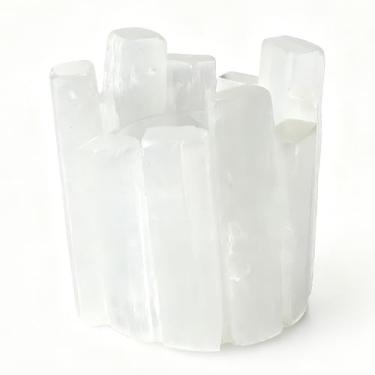 Imagem de Suporte de luz de chá de selenita, castiçais de cristal de selenita natural com diferentes formas, para decoração de casa, meditação, ioga, Reiki, presentes (copo redondo irregular)