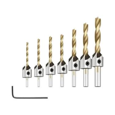 Imagem de Conjunto De Brocas Escareadoras De Aço Rápido Para Chanfrar Madeira, E