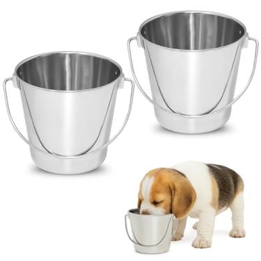Imagem de AASPIRE PETS Balde redondo de aço inoxidável resistente de 1 litro com alça | Serve para gaiola de canil Critter Crates Farm | Balde de comida e água para animais de estimação pequenos, pássaros, cães