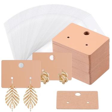 Imagem de Sibba 100 peças de cartões de suporte de exibição de brincos com embalagens transparentes autovedantes, etiquetas de brinco penduradas em papel em branco joias brincos brincos cartões de exibição para