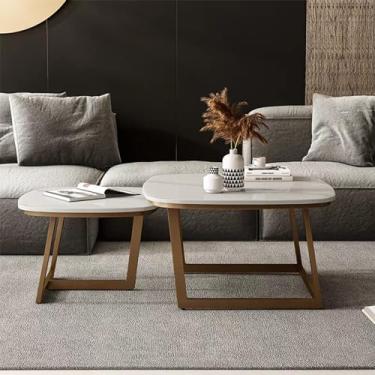 Imagem de Mesa de centro para sala de estar, conjunto de mesa de café, mesa de centro quadrada de mármore, mesa lateral de sofá, mesa lateral para sala de estar, mesa central simples moderna (ardósia branca