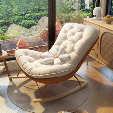 Imagem de Balancim de balanço estofado com encosto alto, cadeira de balanço estofada interna, cadeira de balanço moderna, cadeira de balanço larga para quarto, quarto de bebê, sala de estar (branco)
