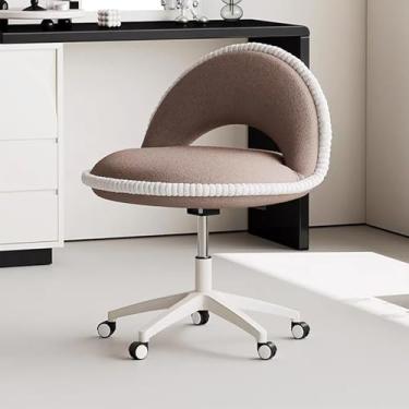 Imagem de Banco de penteadeira, cadeira de mesa de computador de tecido de lã de pelúcia, cadeira de trabalho com altura ajustável, rodas giratórias, encosto médio, cadeira de recepção confortável (cor café
