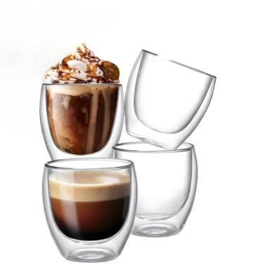 Imagem de Kit 6 Copos Parede Dupla de Vidro 100 ml Copo de Café Chá Suco Copo Duplo Isolante Térmico(4 Unidades)