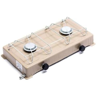 Imagem de Fogão de Mesa Portátil a Gás 2 Bocas, Fogareiro Compacto para Camping, Viagens e Cozinhas Pequenas, Acendimento Manual, Branco, Conexão Baixa Pressão (BEGE)