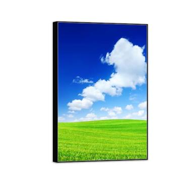 Imagem de BMZFYBS Quadro preto arte de parede paisagem impressões em tela - campo nuvens brancas - pintura de decoração - imagens para quarto 20 x 30 cm 8 x 12 pol