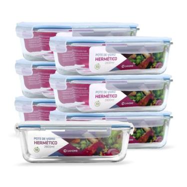 Imagem de Kit 7 Potes de Vidro Retangular com Tampa Hermética 2800ml - NABOX, Az