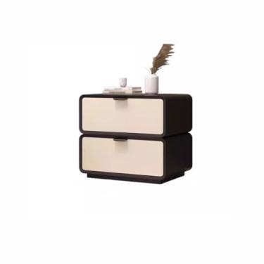 Imagem de Mesa de cabeceira simples moderna de madeira maciça luz de luxo estilo creme armazenamento quarto armário de cabeceira mesa pequena