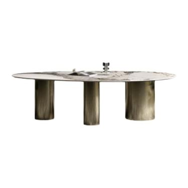 Imagem de Mesa de jantar, mesa de jantar de ardósia nórdica, mesa de conferência simples, mesa de jantar oval moderna, mesa de escritório em casa, mesa de jogos de festa, mesa de cozinha moderna