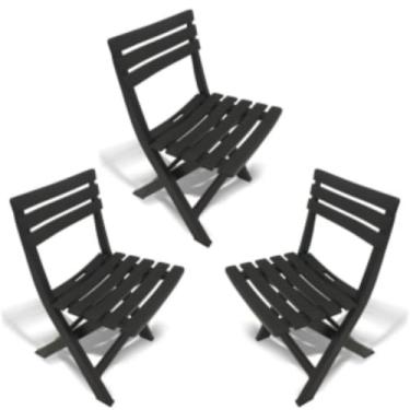 Imagem de Kit 3 Cadeiras de Plástico Dobrável Bistrô Preta Com Encosto