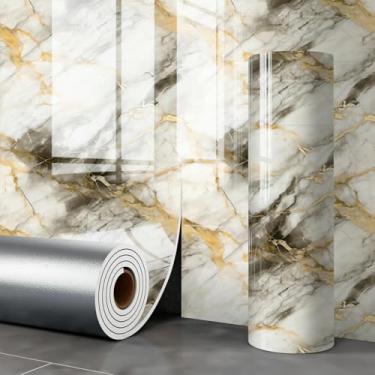 Imagem de Papel de parede com imitação de azulejo de cerâmica dourada efeito de mármore autoadesivo à prova d'água para paredes de cozinha e banheiro cinza dourado 40 * 300 cm