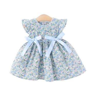 Imagem de Vestido Floral Azul Para Menina Bebê Verão Sem Mangas Com Laço Roupas 