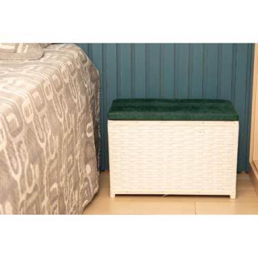 Imagem de Puff Baú Organizador Fibra Sintética Assento Suede 80 Ltrs(BRANCO/VERDE)