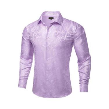 Imagem de Camisa Social Masculina De Luxo Roxa Com Estampa Paisley Em Poliéster 
