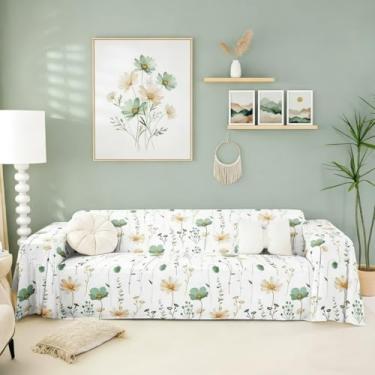 Imagem de Erosebridal Capa de sofá floral em aquarela, verde sálvia, bege, flor, protetor de sofá, moderno, minimalista, branco, 180 x 259 cm, rústico, lavável, antiderrapante, protetor de sofá para gatos