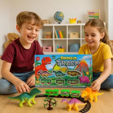 Imagem de Brinquedo Trem Elétrico Locomotivo Trilho Dinossauros Pista Menino Cri