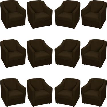 Imagem de Kit 12 Poltronas Mila Pé De Plástico Cromado - Marrom Suede