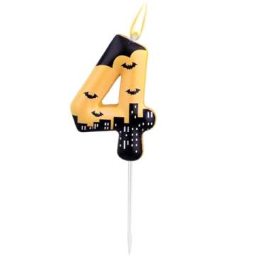 Imagem de Vela de Aniversário com Número de Morcego, Vela Aniversário com Tema Herói Decoração Topo Bolo Morcego para Meninos e Meninas Halloween Tema Desenho Animado (Número 4)