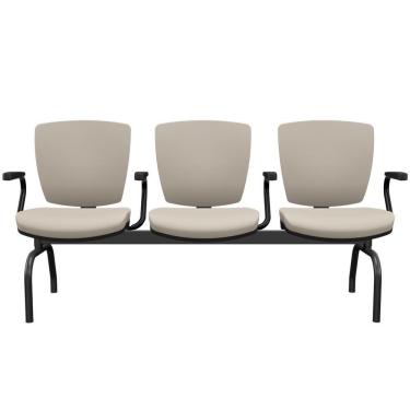 Imagem de Cadeira Longarina 3 Lugares Aeroporto Recepção Preto Baixa Flexi P03 Vinil Bege - Lyam