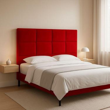 Imagem de Cabeceira Cama Box Casal 140cm Elena Estofada Vermelho