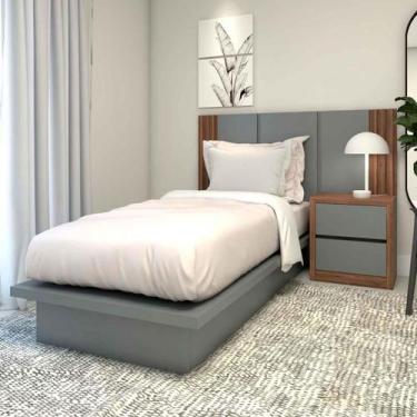 Imagem de Cabeceira Solteiro e Mesa Lateral 2 gavetas MDF Sob Medida - Casa Lar 