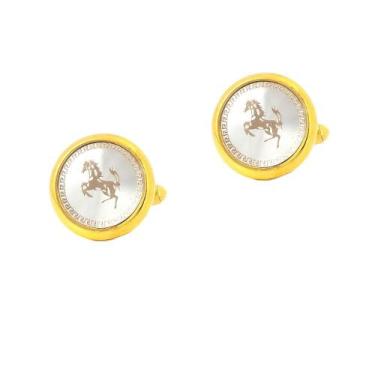 Imagem de Abotoaduras redondas banhadas a ouro para homens com design de cavalo 