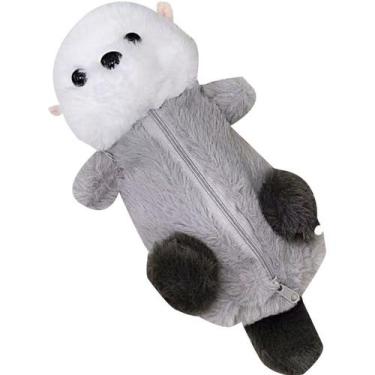 Imagem de Estojo para lápis Cute Otter, pelúcia, bolsa de caneta com zíper, 20x9