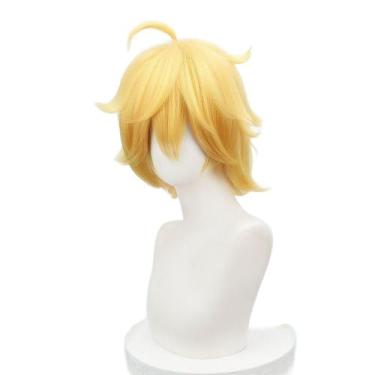 Imagem de Peruca de cosplay curta, amarela, estilo espetado, cabelo sintético de