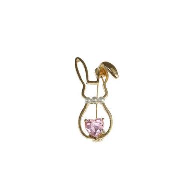 Imagem de Broche: coelhinho elegante com pérola e cristal de coração rosa - Yiwe