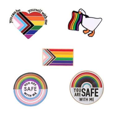 Imagem de Conjunto de broches Rainbow Pride, 5 peças de liga esmaltada colorida 