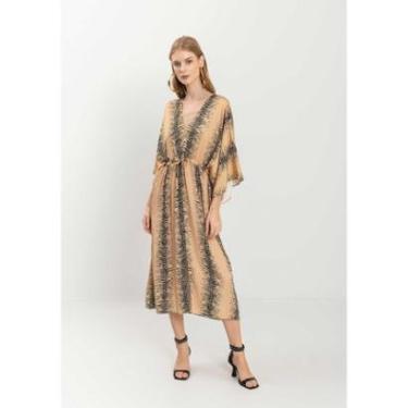 Imagem de Vestido Midi Estampado Com Mangas 3/4 E Fenda-Feminino