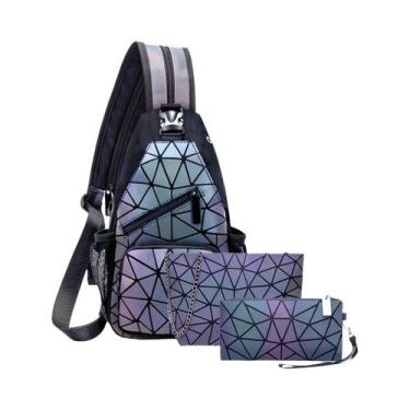 Imagem de Mochila Transversal Feminina Geométrica Luminosa Holográfica Reflexiva