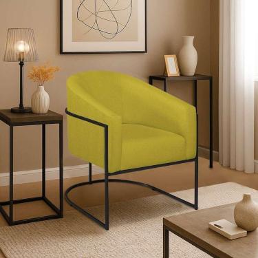 Imagem de Poltrona Decorativa Jade Moderno Escritório Confortável Luxo Base De Ferro Preto Suede Amarelo