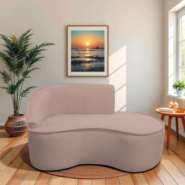 Imagem de Divã Recamier Curvo Sala De Estar Recepção Marrocos 150cm Lado Direito Linho Rosê