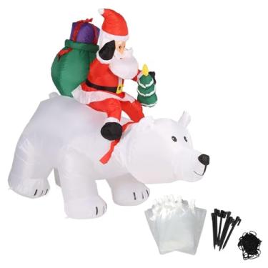 Imagem de Papai Urso Polar Decoração Poliéster, Decoração de Natal Inflável Papai Montando Um Urso Polar LED Luminoso Brinquedo Inflável de Natal (Plugue dos EUA)