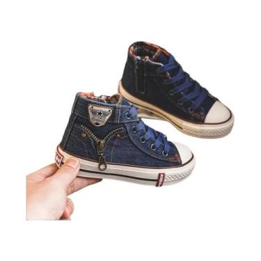 Imagem de Tênis De Lona Retrô Cano Alto Com Zíper Lateral, Sola Macia E Antiderr