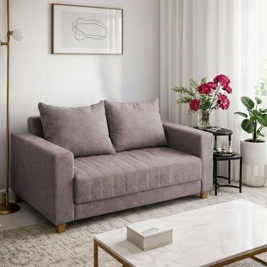 Imagem de Sofá Namoradeira Requinte 1.40m Bege 2 Lugares Estofado Com Fibra Siliconada E Design Elegante