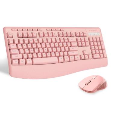 Imagem de Combinação de teclado e mouse sem fio E-YOOSO em tamanho real rosa