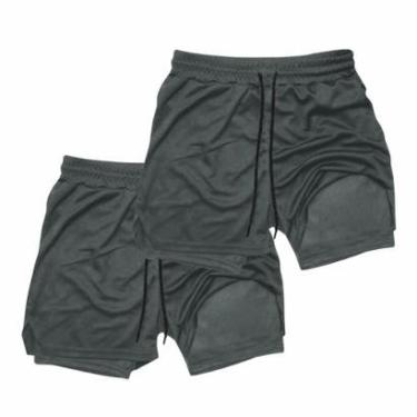 Imagem de Kit 2 Shorts Treino Dry Térmico 2 em 1 com Bolso para Cel. e Porta-Toalha Calção Fitnes...