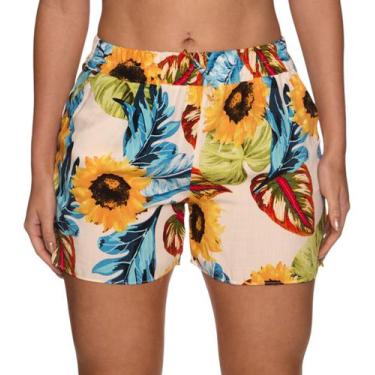 Imagem de Short Feminino Florido C Bolsos Moda Verão Descontraído Sh26 - Arco-Ír