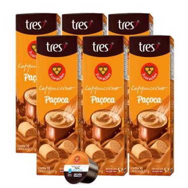 Imagem de 6x Cápsula de Cappuccino Tres 3 Corações Paçoca 10 Unidades, Paçoca