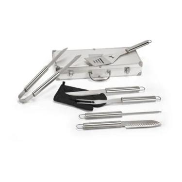Imagem de Kit Para Churrasco Em Aço Inox Com Luva - Maleta De Metal - Lapis e Co